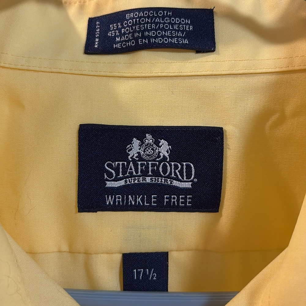 STAFFORD Super Shirt Men's Yellow Short Sleeve Dress Shirt - Picture 2 of 7
